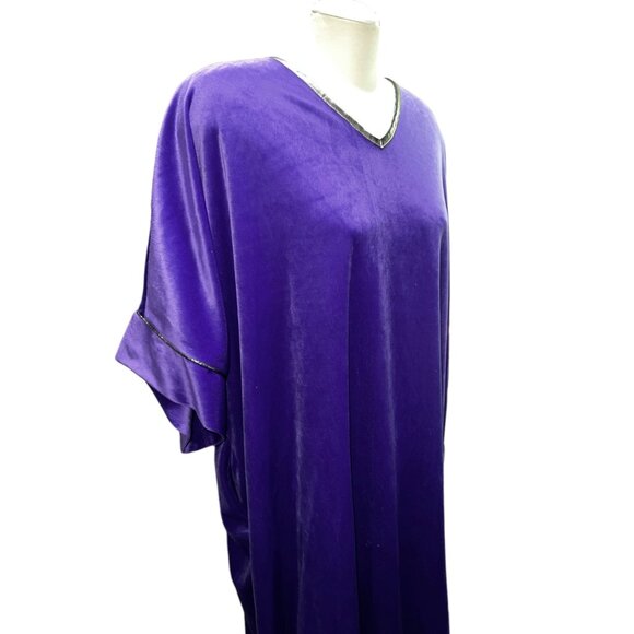 Vintage CocoBay Velvet Metallic VNeck Lounging Casual Dress Sz One Size Plus Pur - Picture 6 of 12